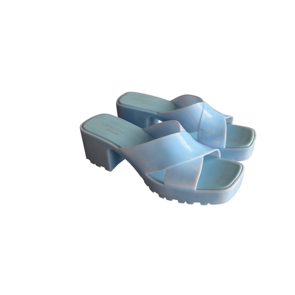 Top Moda Comfort Light Blue Jelly Platform Sandals Chunky Block Heel Slide Sz 8 - Picture 2 of 6